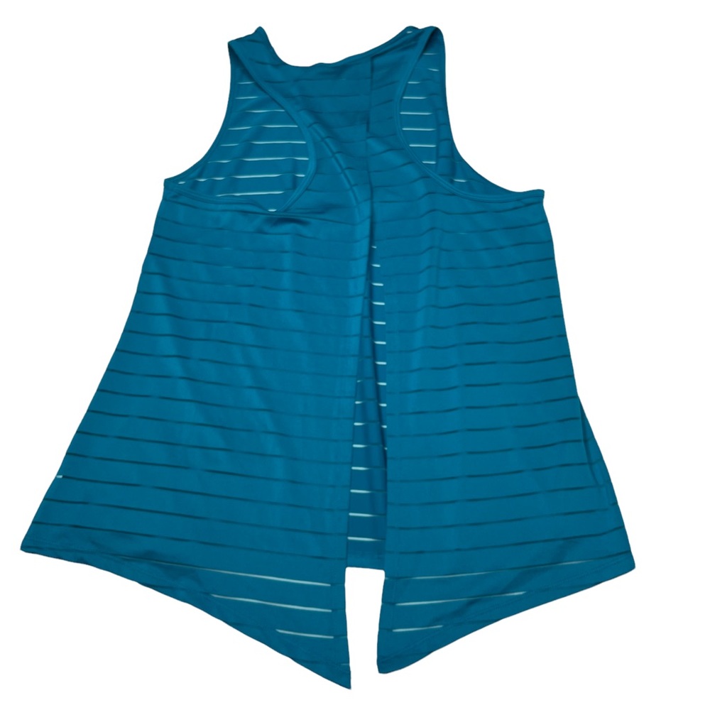 BCG Womens Green Sheer Striped Open Back Polyester Back Athletic Top Size Medium - Picture 6 of 13